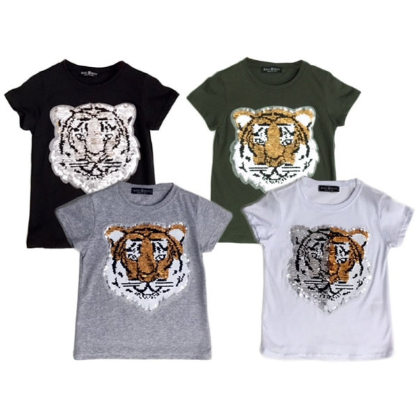 T-Shirts mit Tiger- Motiv aus Wendepailetten
